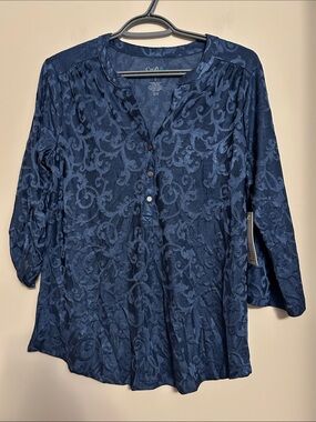 Croft & Barrow blue pullover top snap front adjustable sleeves size small NWT